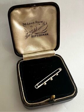 Solid White Gold & Pearl safety pin from Nottingham England Vintage luxury